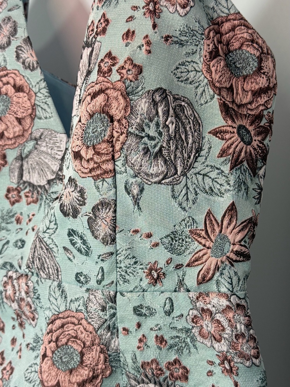 Ladies 4-Floral V-Neck Mini Dress in Dusty Blue and Pink